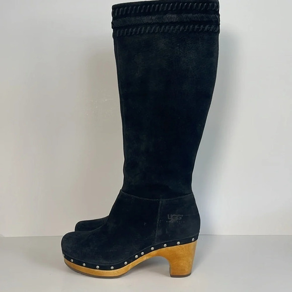 UGG Australian Rosabella Black Suede Leather Heeled Boots Women's Size 6 - Picture 4 of 10
